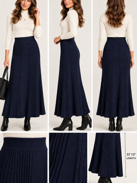 COS Dresses & Skirts - COS Women's Dark Navy Blue Flared Ribbed Knit Maxi Skirt XS 37.5"